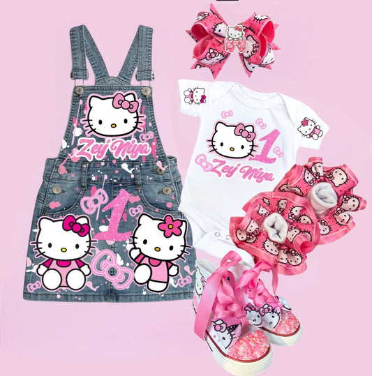 Hello Kitty Denim Overall, Hello Kitty Jeans outfit, Hello Kitty denim Dress