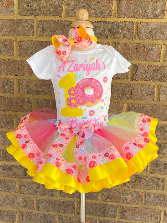 Donut Tutu Outfit (3 layer Ribbon Trimmed tutu outfit)