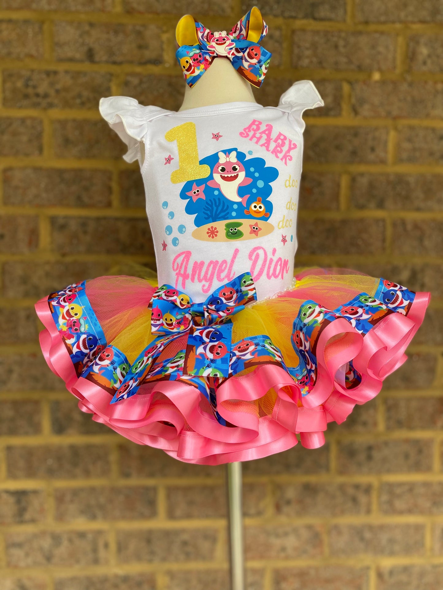 Baby Shark Tutu Outfit (3 layer Ribbon Trimmed tutu outfit)