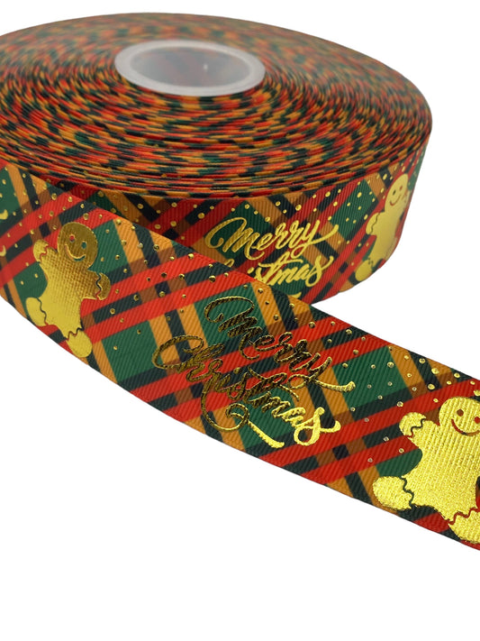 Christmas Gingerbread Ribbon (38mm/ 1.5 inches, Foil Ribbon )