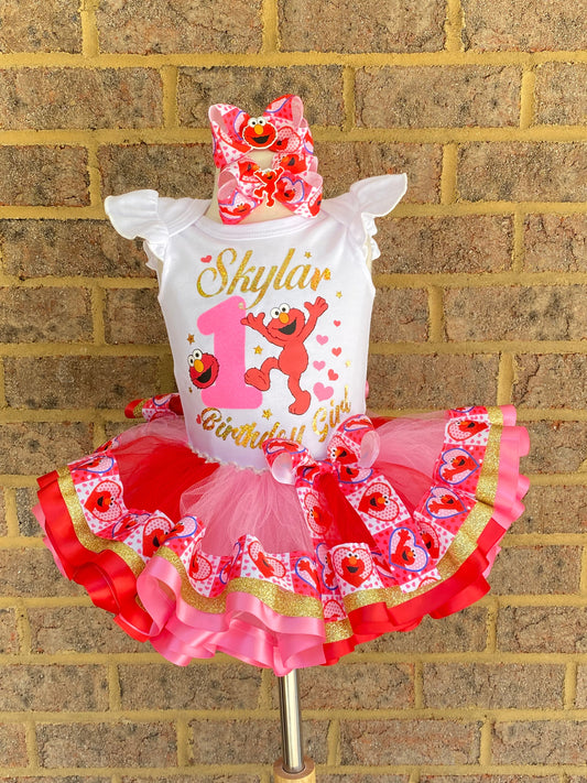 Elmo Tutu Outfit (3 layer Ribbon Trimmed tutu outfit)