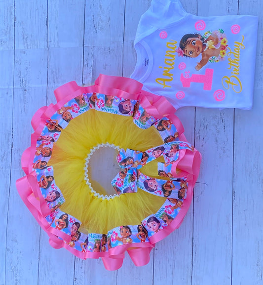 Moana Tutu Outfit  (3 layer Ribbon Trimmed tutu outfit)