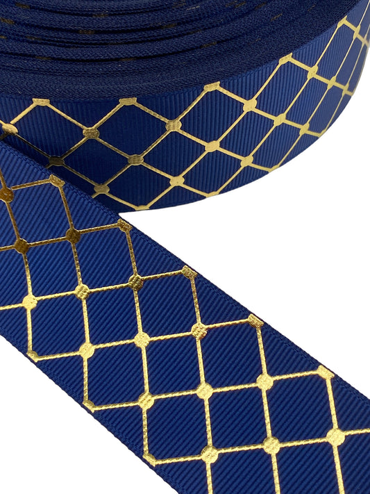 Navy Blue and Gold School Ribbon (38mm /1.5 inches)