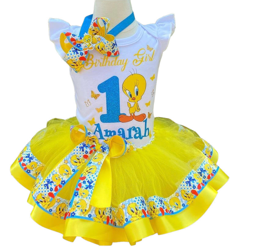 Tweety Bird Tutu Outfit (3 layer Ribbon Trimmed tutu outfit) Tweety2