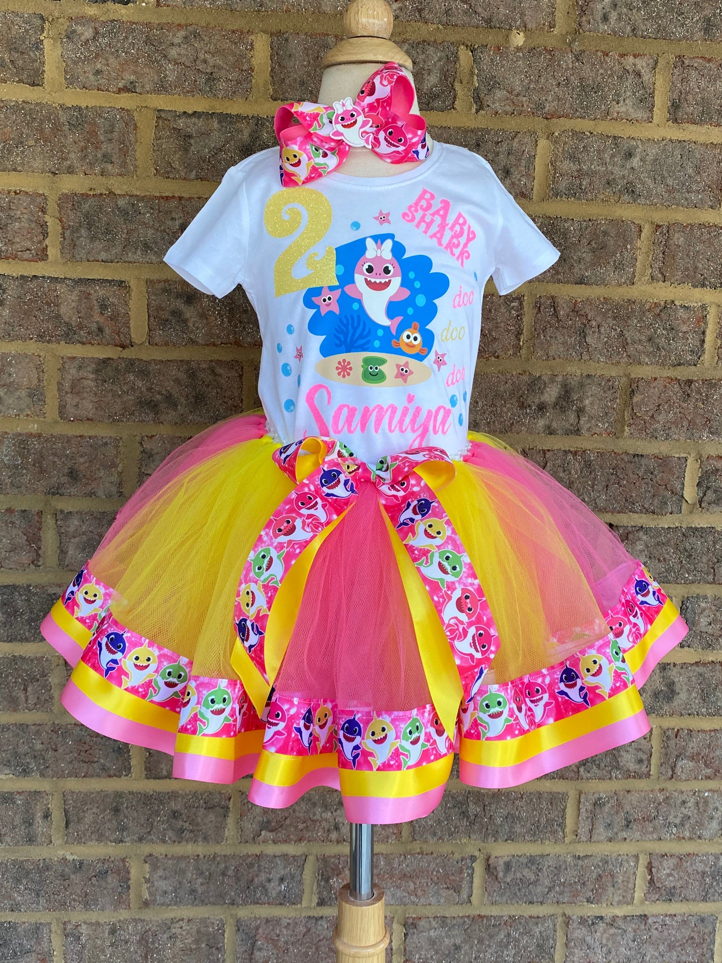 Baby Shark Tutu Outfit (3 layer Ribbon Trimmed tutu outfit)