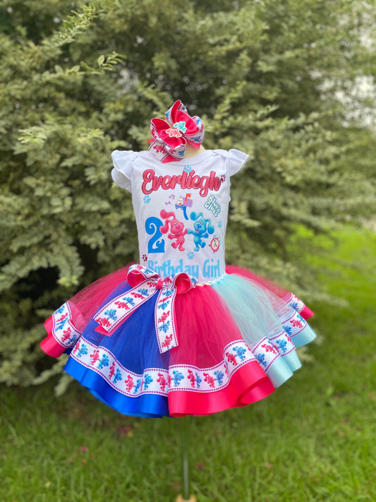 Blues Clues Tutu Outfit (3 layer Ribbon Trimmed tutu outfit)