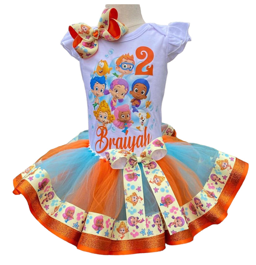 Bubble Guppies tutu outfit (3 layer Ribbon Trimmed tutu outfit)