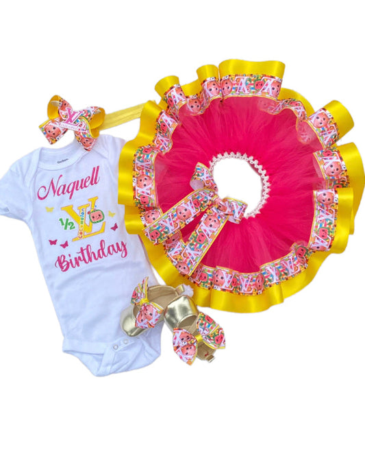 Cocomelon Tutu outfit (1 Layer Ribbon Trimmed tutu) Cocomelon #15